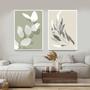 Imagem de Quadros Decorativos com Moldura  Folhas Tons Verde e Bege  Sala Quarto Kit Conjunto 2
