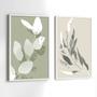 Imagem de Quadros Decorativos com Moldura  Folhas Tons Verde e Bege  Sala Quarto Kit Conjunto 2