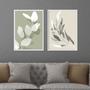 Imagem de Quadros Decorativos com Moldura  Folhas Tons Verde e Bege  Sala Quarto Kit Conjunto 2