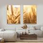 Imagem de Quadros Decorativos com Moldura  Trigo Sol Paisagem Sala Quarto Kit Conjunto 2