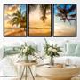 Imagem de Quadros Decorativos Kit 3 Moldura e Vidro Pôr Sol Praia