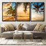 Imagem de Quadros Decorativos Kit 3 Moldura e Vidro Pôr Sol Praia