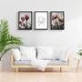 Imagem de Quadros Decorativos Kit 3 Peças Moldura e Vidro Flores Para Sala Quarto