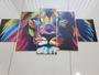 Imagem de Quadros Decorativos Mosaico Mdf Leão Colorido 115x60cm