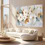 Imagem de Quadros Decorativos para Quarto Sala Floral Branca Dourada Abstrato Grande Escritório Hall