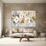 Imagem de Quadros Decorativos para Quarto Sala Floral Branca Dourada Abstrato Grande Escritório Hall