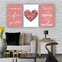 Imagem de Quadros Decorativos quarto frases Amor Fé Gratidão Coração Rose Escrito Branco 60x40