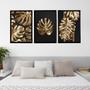 Imagem de Quadros Decorativos Sala Preto e Dourado Folhagem Adão Abstrato Escritório 135x63cm Com Moldura