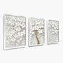 Imagem de Quadros Decorativos Trio Árvore Cerejeira Grande Com Moldura Sala Quarto Flores Brancas 