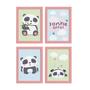 Imagem de Quadros Infantis Animais Panda Moldura Rosa 22x32cm Kit 4un