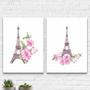 Imagem de Quadros Torre Eiffel Floral Moldura Branca 24X18Cm 2 Peças