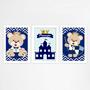 Imagem de Quadros Urso Príncipe Azul Marinho 23x33cm 3 Peças Com Moldura Quarto Menino Decorativo