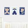 Imagem de Quadros Urso Príncipe Azul Marinho 23x33cm 3 Peças Com Moldura Quarto Menino Decorativo