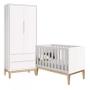 Imagem de Quarto com Berço Classic e Guarda Roupa 2 Portas Branco Fosco e Pés Madeira Natural - Reller Móveis