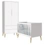 Imagem de Quarto com Berço Theo e Guarda Roupa 2 Portas Branco Fosco e Pés Madeira Natural - Reller Móveis