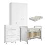 Imagem de Quarto de Bebê 3 Portas com Gaveteiro Ternura Baby e Berço Mirelle Branco Brilho com Colchão Gazin - Incorplac