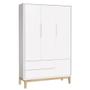 Imagem de Quarto De Bebê Classic 3 Portas Cômoda Gaveteiro Branco Com Pés Madeira Natural - Reller