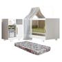 Imagem de Quarto de Bebê com Berço Mini Cama com Colchão Flocos e Cômoda 100% Mdf 1 Porta 3 Prateleiras Flocos