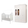 Imagem de Quarto de Bebê com Guarda Roupa Janelado Noah e Berço com Capitonê Elô 100% MDF Móveis Peroba Branco Brilho/material sintético Branco