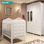 Imagem de Quarto de Bebê com Guarda Roupa Janelado Noah e Berço com Capitonê Elô 100% MDF Móveis Peroba Branco Brilho/material sintético Branco