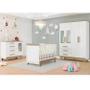 Imagem de Quarto de Bebê Completo com Guarda Roupa com Janela Cômoda e Berço 100% MDF Kakau Retrô Espresso Móveis Branco Brilho/Carvalho