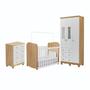 Imagem de Quarto de Bebê Completo Guarda Roupas 3 Portas Janeladas Cômoda 4 Gavetas e Berço 100% Mdf Lana Branco Brilho/Amêndoa