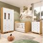 Imagem de Quarto de Bebê Completo Guarda Roupas 3 Portas Janeladas Cômoda 4 Gavetas e Berço 100% Mdf Lana Branco Brilho/Amêndoa