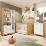 Imagem de Quarto de Bebê Completo Guarda Roupas 3 Portas Janeladas Cômoda 4 Gavetas e Berço 100% Mdf Lana Branco Brilho/Amêndoa