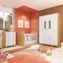 Imagem de Quarto de Bebê Completo Guarda Roupas 4 Portas Janeladas Cômoda com 4 Gavetas e Berço 100% Mdf Lana Branco Brilho/Amêndoa
