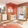Imagem de Quarto de Bebê Completo Guarda Roupas 4 Portas Janeladas Cômoda com 4 Gavetas e Berço 100% Mdf Lana Branco Brilho/Amêndoa