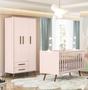 Imagem de Quarto de Bebê Guarda Roupa com Berço Mini Cama Q Encanto Retrô Rosa