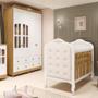 Imagem de Quarto de Bebê Guarda-roupa com Janelas e Berço com Capitonê Maya Clássico 100% Mdf Espresso Móveis Branco Brilho/Amêndoa/Branco