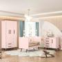 Imagem de Quarto de Bebê Kit Gemeos com Guarda Roupa 3 Portas, Cômoda e 2 Berço Retro Rosa QEncanto