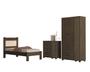 Imagem de Quarto de Solteiro Cama MDF Com Estrado Madeira Comoda 4 Gavetas 1 Porta Com Guarda Roupa 3 Portas C/ 2 Gavetas Bela