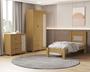 Imagem de Quarto de Solteiro Clara Cama MDF Com Estrado Madeira Comoda 4 Gavetas 1 Porta Com Guarda Roupa 3 Portas C/ 2 Gavetas