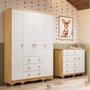 Imagem de Quarto Infantil com Guarda-Roupa 4 Portas e Cômoda 1 Porta 100% MDF Mimo Espresso Móveis Branco Brilho/Amêndoa