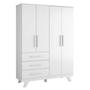 Imagem de Quarto Infantil com Guarda Roupa 4 Portas e Cômoda 1 Porta Kakau Retrô 100% Mdf Espresso Móveis Branco Brilho