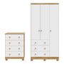 Imagem de Quarto Infantil Guarda Roupas 3 Portas Cômoda 4 Gavetas Mimo 100% MDF Espresso Móveis Branco Brilho/Amêndoa