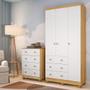 Imagem de Quarto Infantil Guarda Roupas 3 Portas Cômoda 4 Gavetas Mimo 100% MDF Espresso Móveis Branco Brilho/Amêndoa