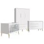 Imagem de Quarto Infantil Theo 3 portas Branco Fosco com Pés Madeira Natural - Reller Móveis