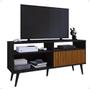 Imagem de Rack Bancada Home Samba Estante Tv 55 Polegadas Nicho Organizador Porta Correr Sala Quarto Pequeno Retrô - Preto/Ripado - RPM