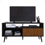 Imagem de Rack Bancada Home Samba Estante Tv 55 Polegadas Nicho Organizador Porta Correr Sala Quarto Pequeno Retrô - Preto/Ripado - RPM