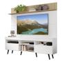 Imagem de Rack com Painel e Suporte TV 65" Madri Multimóveis Branco/Rustic com Prateleira e Pés Retrô Preto