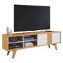 Imagem de Rack para TV até 75 Polegadas 4 Nichos 1 Porta Pés Madeira Retrô 100% MDF Paraty Nature/Off White - Permobili