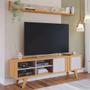 Imagem de Rack para TV até 75 Polegadas 4 Nichos 1 Porta Pés Madeira Retrô 100% MDF Paraty Nature/Off White - Permobili