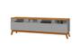Imagem de Rack SUP 1.80m Estilo Retrô Com Pés em Madeira Com Nichos Para Aparelhos e Objetos de Decoração 3 Portas Para TV Até 70'' Cor Nature/Cinza