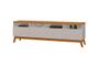 Imagem de Rack SUP 1.80m Estilo Retrô Com Pés em Madeira Com Nichos Para Aparelhos e Objetos de Decoração 3 Portas Para TV Até 70'' Cor Nature/Off