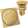 Imagem de Ralo Click 10x10 Tampa Dourada Inox E Valvula Ralo De Pia 1 1/4 Dourado Kit Banheiro Ralo 10cm Valvula Click 30mm Escoamento Pia Lavatorio Gold Ouro