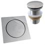 Imagem de Ralo Click 15x15 Inox E Valvula Ralo De Pia 1 1/4 Kit Banheiro Brilhoso Tampa Ralo Quadrado 15cm E Valvula Click Escoamento Pia 40mm Lavatorio Lavabo 