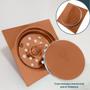 Imagem de Ralo Click Rose Gold 10x10 Ralo Inteligente Quadrado Aço Inox 10cm para Banheiro Piso Lavabo Lavatorio Escoamento Tampa Red Brilhoso Luxo Cobreado